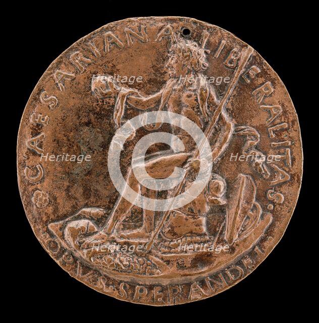 Figure Seated on a Cuirass, Holding a Globe and Spear [reverse], c. 1462. Creator: Sperandio Savelli.