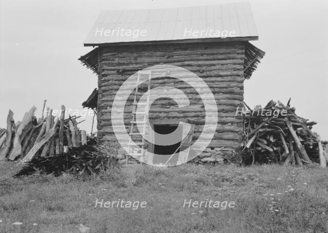 Wood stacked up preliminary to firing the tobacco, Person County, North Carolina, 1939. Creator: Dorothea Lange.