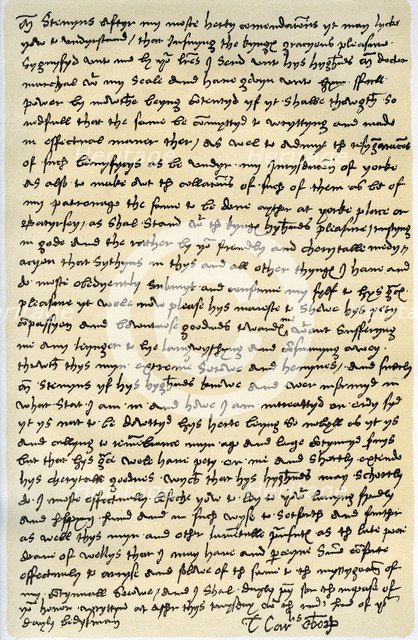 Letter from Thomas Wolsey, Archbishop of York to Dr Stephen Gardiner, February or March 1530.Artist: Cardinal Thomas Wolsey