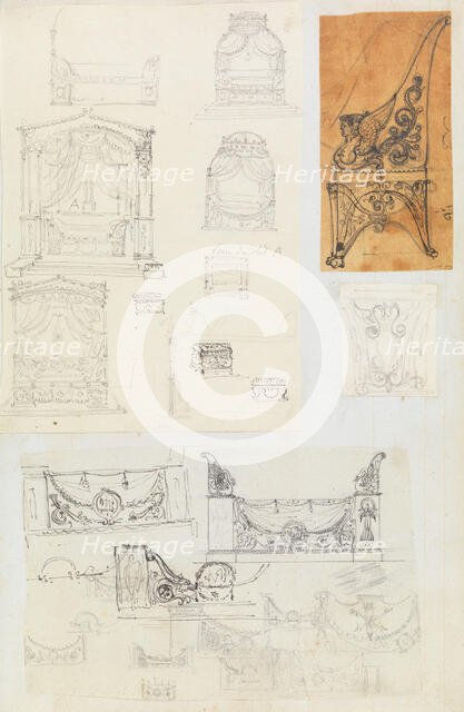 Scrapbook containing Drawings and Several Prints of Architecture, Interiors, Furn..., ca. 1800-1850. Creators: Workshop of Charles Percier, Workshop of Pierre François Léonard Fontaine.