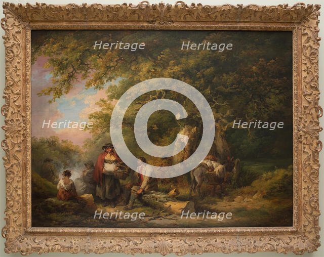 Encampment with Seated Man Breaking Firewood, 1790. Creator: George Morland.