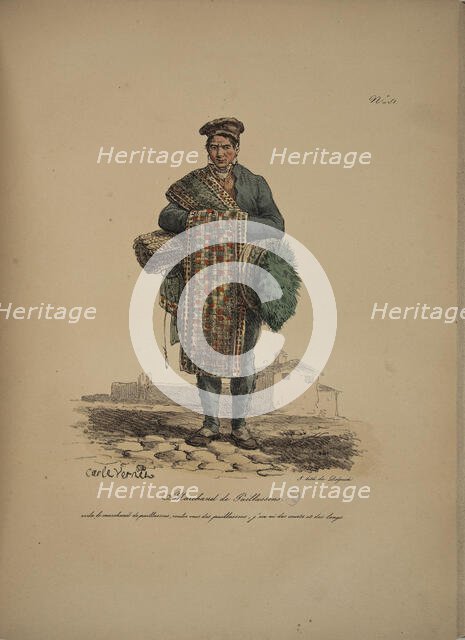 Doormat seller. From the Series "Cris de Paris" (The Cries of Paris), 1815. Creator: Vernet, Carle (1758-1836).
