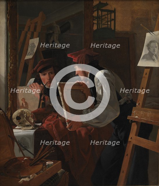 A Young Artist Examining a Sketch in a Mirror, 1926. Artist: Bendz, Wilhelm (1804-1832)
