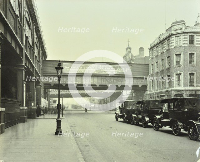 Cabs waiting outside Waterloo Station, Lambeth, London, 1930. Artist: Unknown.