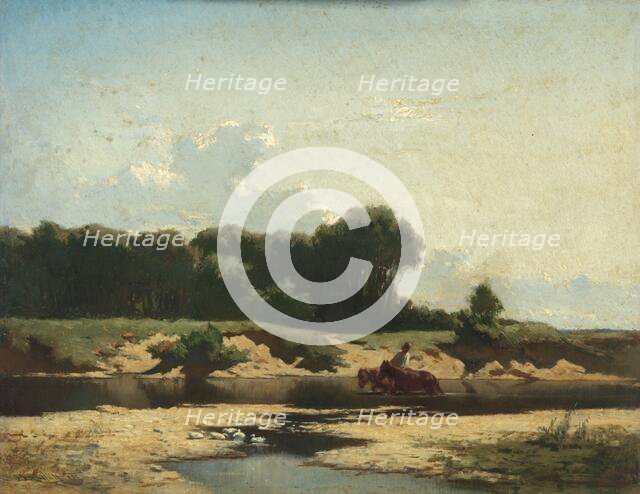 Horses at a drinking place, 1858.  Creator: Johann Gualbert Raffalt.