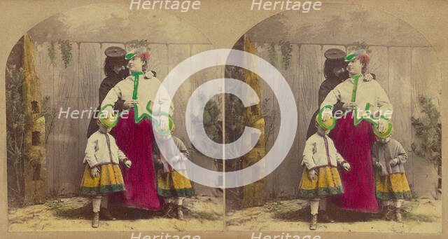 Precaution - Pretty Nurse Maid. "Dear me, children. why don't you keep your hats on...", about 1860. Creator: London Stereoscopic & Photographic Co.