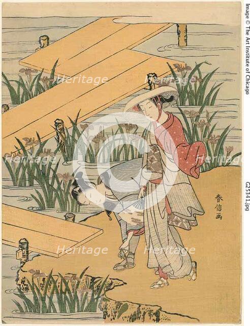 Eight-Plank Bridge (parody of "Tales of Ise"), c. 1767. Creator: Suzuki Harunobu.
