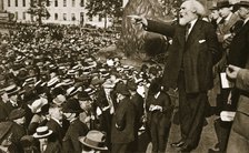Keir Hardie speaking at a peace rally in Trafalgar Square, 2nd August, 1914.  Artist: S and G