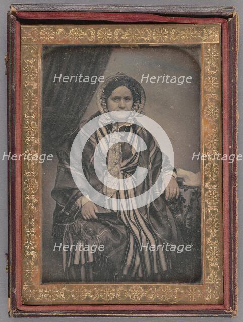 Portrait of a Seated Middle-aged Woman in Bonnet, about 1850. Creator: Unknown.