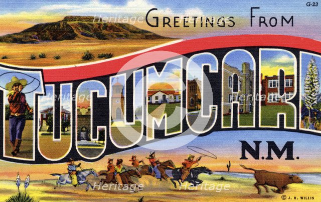 'Greetings from Tucumcari, New Mexico', postcard, 1939. Artist: Unknown