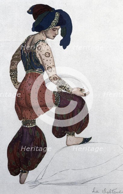 Design of the Sultana's costumes for the gala performances of Serge de Diaghilew's Russian...1907. Creator: Bakst, Leon (1866-1924).