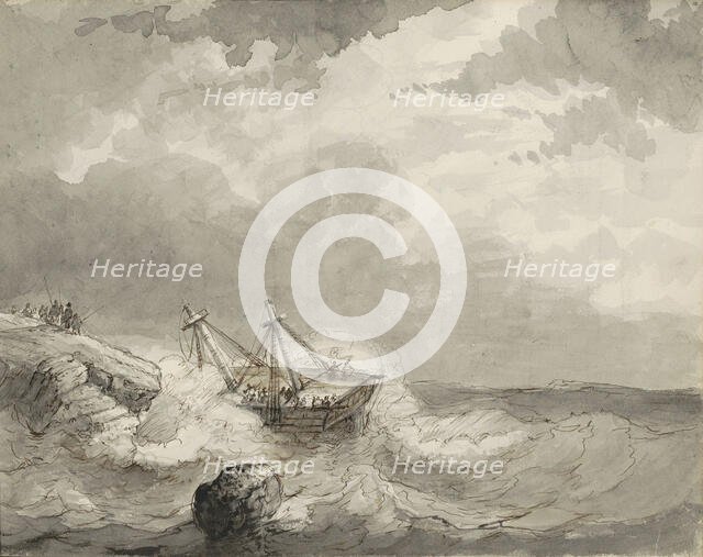 Shipwreck on a rocky coast, c.1825-c.1875. Creator: Circle of Petrus Johannes Schotel.