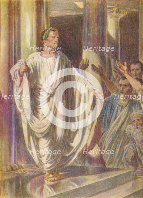 'I carry here peace and war: choose, men of Carthage, which ye will', c1912 (1912). Artist: Ernest Dudley Heath.