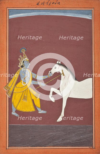 Krishna Destroys the Horse Demon Keshi (recto), Folio from a Bhagavata Purana..., c1750 or later. Creator: Unknown.