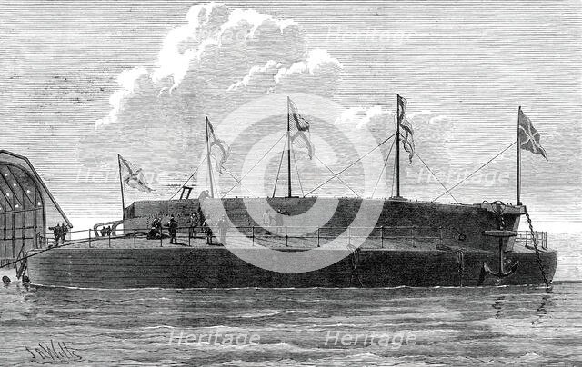 Launch of the Russian circular ironclad Admiral Popoff, 1876. Creator: Josiah Robert Wells.