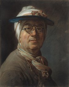 Self-Portrait with a Visor, c. 1776. Creator: Jean-Simeon Chardin.
