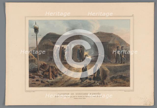 Lighting a mortar in an armoured battery, 1832, (1833). Creator: Auguste Raffet.