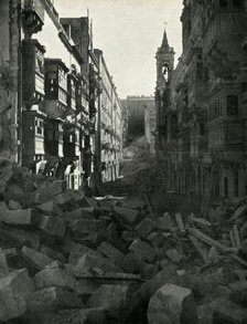 Bomb damage on a Maltese street, World War II, 1942 (1944). Creator: Unknown.