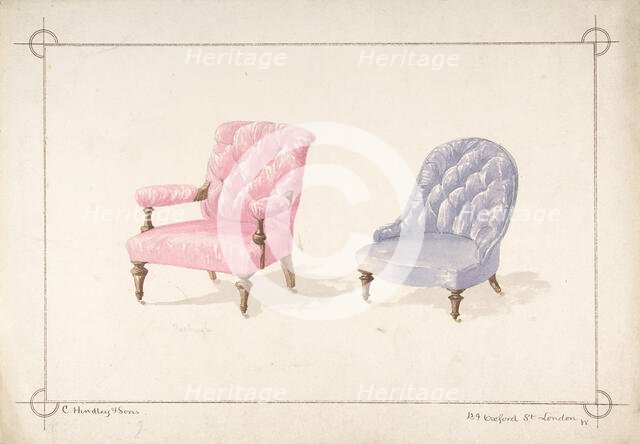 Designs for Two Chairs, 1841-84. Creator: Charles Hindley & Sons.