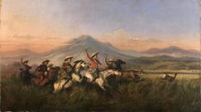 Six Horsemen Chasing Deer, 1860. Creator: Raden Saleh.