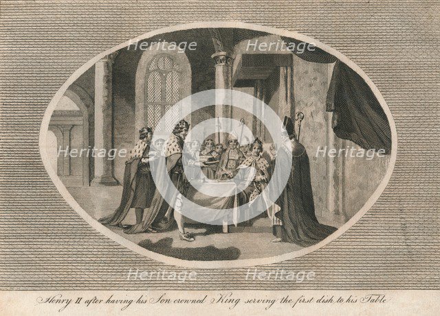 Henry II, after having his son crowned king, serving the first dish to his table, 1170 (1793). Artist: Unknown.