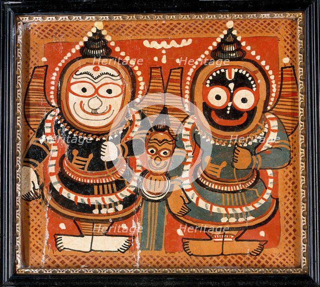 Balarama and Jagannath holding bows in their left hands, with Subhadra between them, c1880/1910. Creator: Unknown.