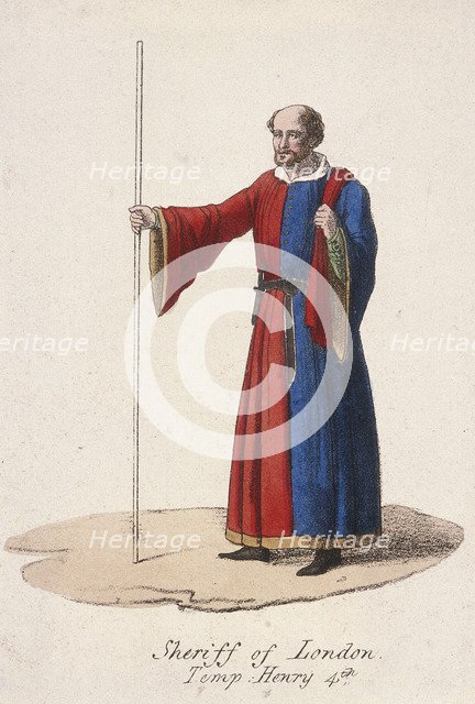 A Sheriff of London, dressed in early fifteenth century civic costume and holding a staff, c1830. Artist: Anon