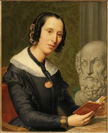 Portrait of Luigia Codemo (1828-1898) with the Odyssey in her hand in front of the..., 19th cen. Creator: Anonymous ().