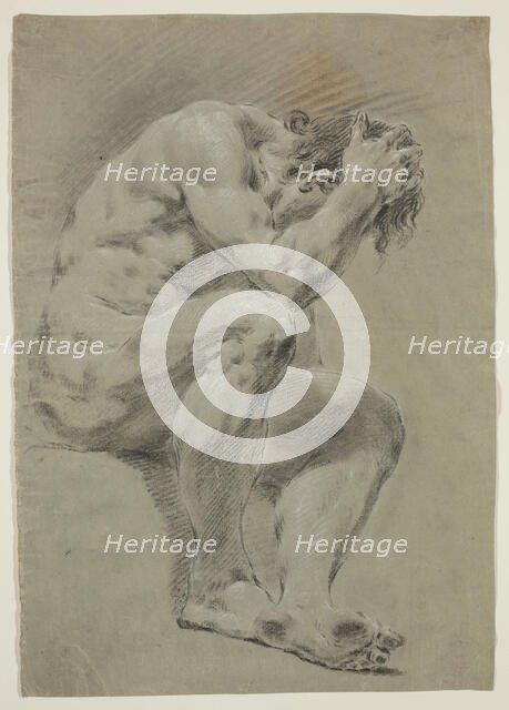 Seated Male Nude with Head Bowed, c1740. Creator: Francesco Lorenzi.