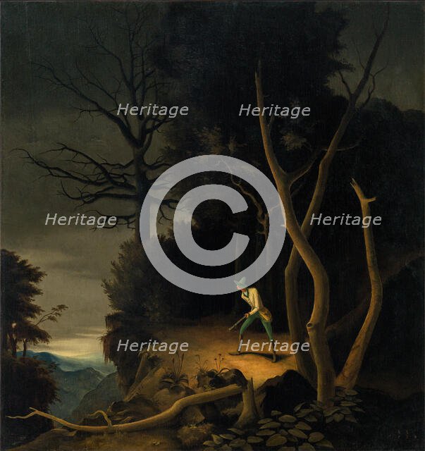 Forest landscape with a hunter, 1928. Creator: Sedlacek, Franz (1891-1945).