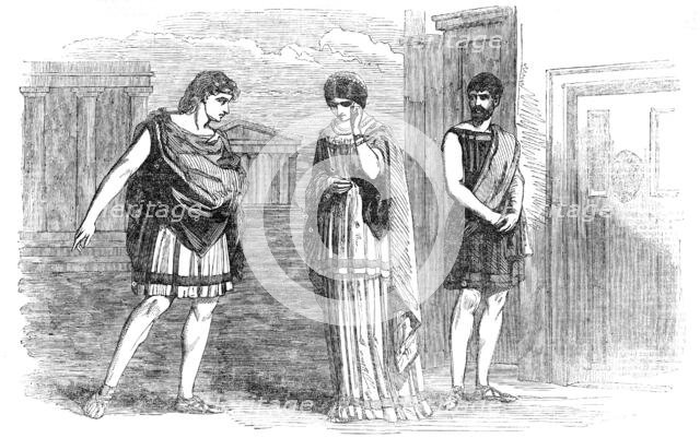 The Westminster Play - scene from Terence's "Eunuchus", act 1, scene 1, 1854. Creator: Unknown.