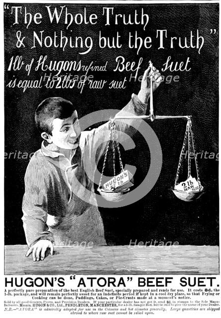 Advertisement for Hugon's "Atora" Beef Suet, 1898. Creator: Unknown.