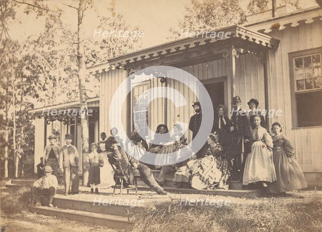 Group on Porch, 1860s. Creator: Egbert Guy Fowx.