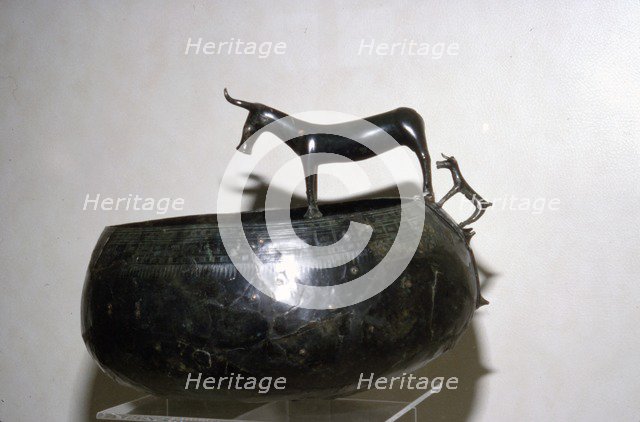 Celtic Bronze Bowl with Cow and Calf from Halstatt, Austria. Celtic Iron Age., c.6th-8th century BC Artist: Unknown.