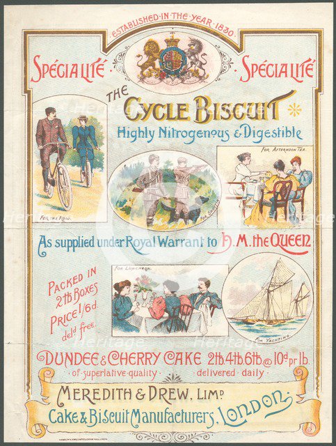 Meredith & Drew Cycle Biscuits, 1890s. Artist: Unknown