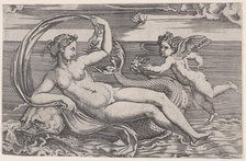 Venus Reclining on a Dolphin, ca. 1516. Creator: Agostino Veneziano.