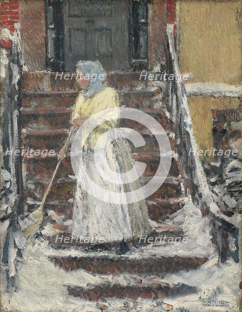 Sweeping Snow, 1890s. Creator: Childe Hassam (American, 1859-1935).