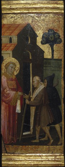 Saint Lawrence Distributing Alms to the Poor. Scenes from the Life of Saint Lawrence, predella, ca 1412. Artist: Lorenzo di Niccolò (active 1391-1414)