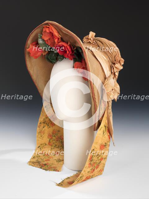 Wedding bonnet, American, 1837. Creator: Unknown.