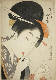A Wife of the Lower Rank (Gebon no nyobo), from the series "A Guide to Women's..., c. 1801/02. Creator: Kitagawa Utamaro.