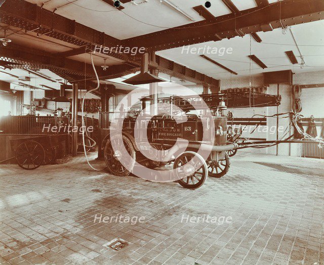 Fire engine at Cannon Street Fire Station, Cannon Street, City of London, 1907. Artist: Unknown.