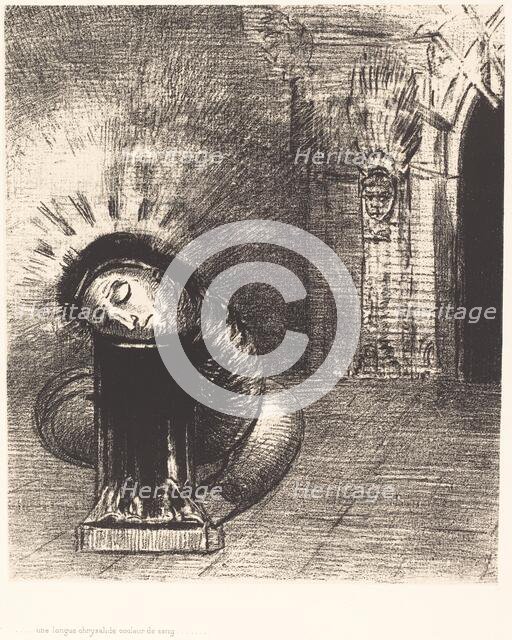 Une longue chrysalide couleur de sang (A longchrysalis, the color of blood), 1889. Creator: Odilon Redon.