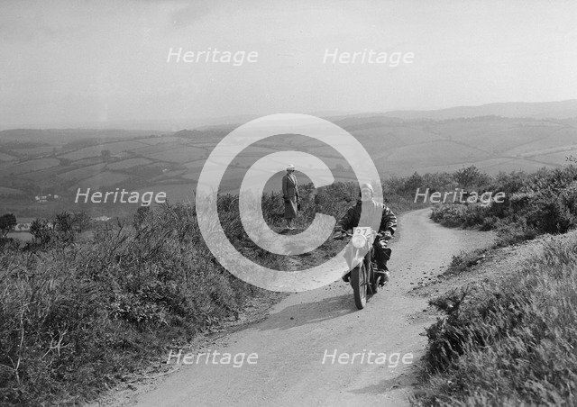 494 cc BMW motorcycle competing in the MCC Torquay Rally, 1938. Artist: Bill Brunell.