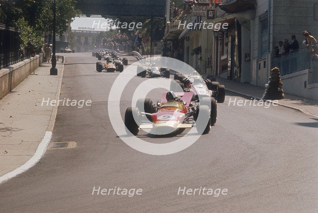 Graham Hill's Lotus leading John Surtees' Honda, Monaco Grand Prix, 1968. Artist: Unknown