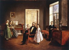 Portrait of a family in an interior, Russian, c1840. Artist: Anon
