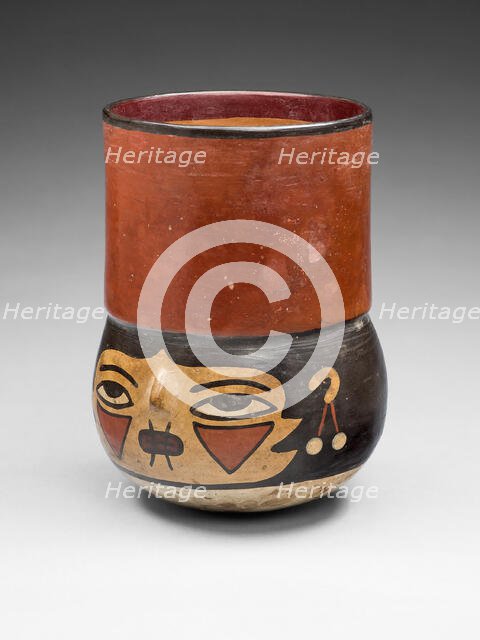 Beaker in the Form of a Trophy Head with Bound Lips, 180 B.C./A.D. 500. Creator: Unknown.