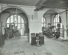 Mechanical laboratory, Battersea Polytechnic, London, 1912. Artist: Unknown.