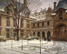 The garden of the Carnavalet museum; snow effect, 1905. Creator: Henry Tenre.