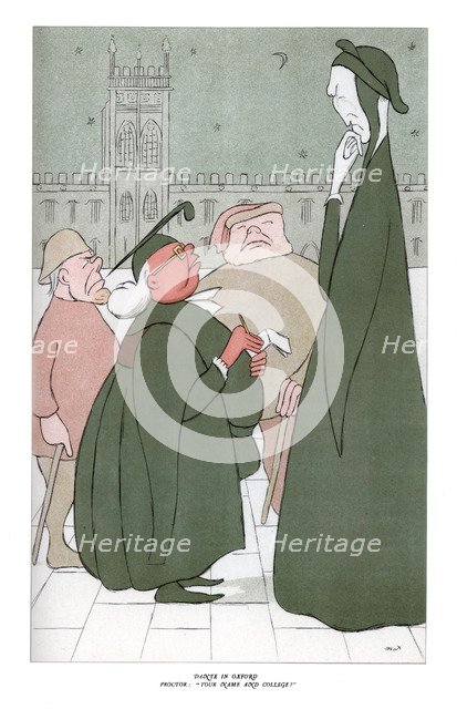 'Dante in Oxford; Proctor: 'Your Name And College?', 1904. Artist: Max Beerbohm