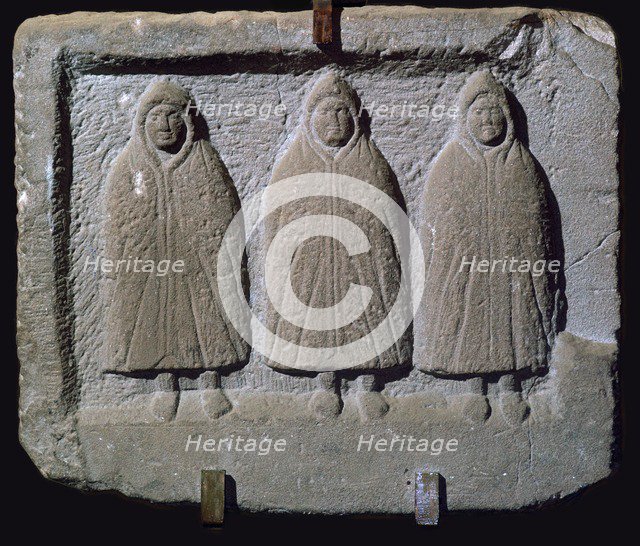 Stone relief of a trio of hooded Romano-British deities, 3rd century. Artist: Unknown